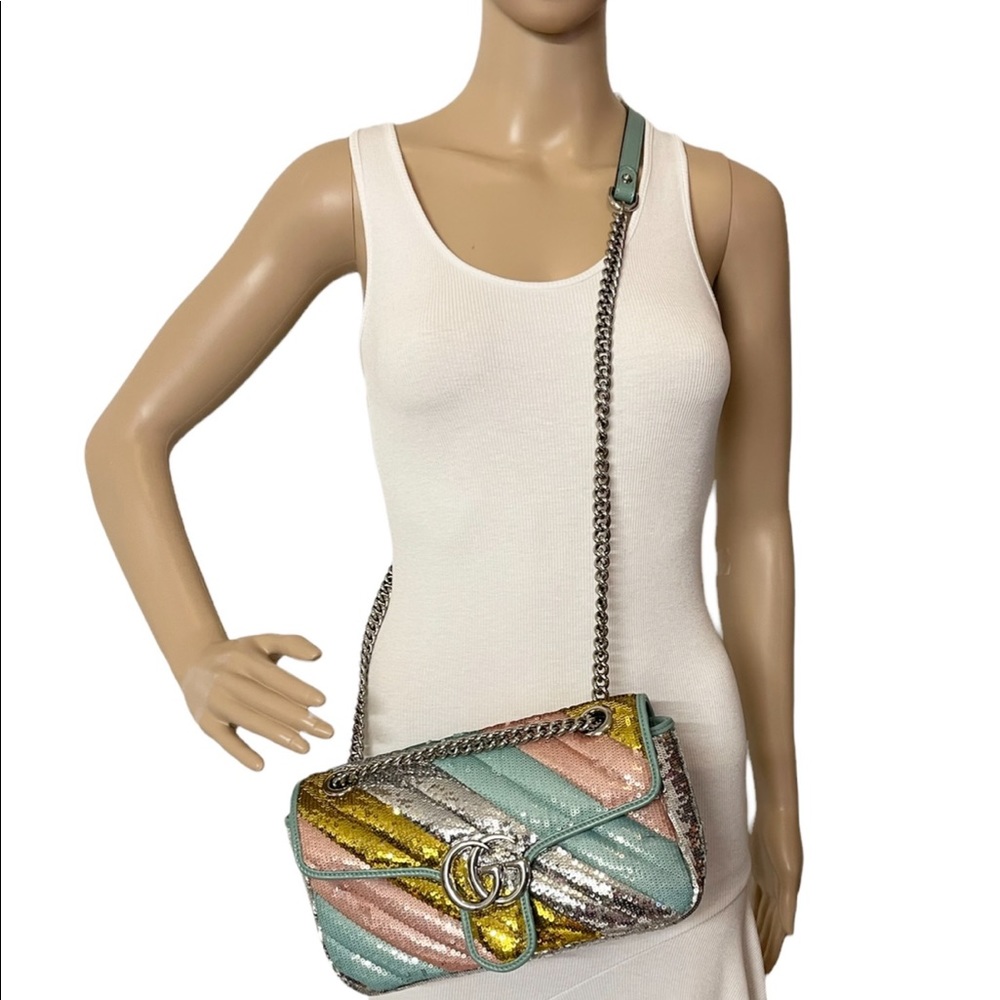 Gucci Limited Edition GG Marmont Sequins Pastel Crossbody Bag - Picture 4 of 12